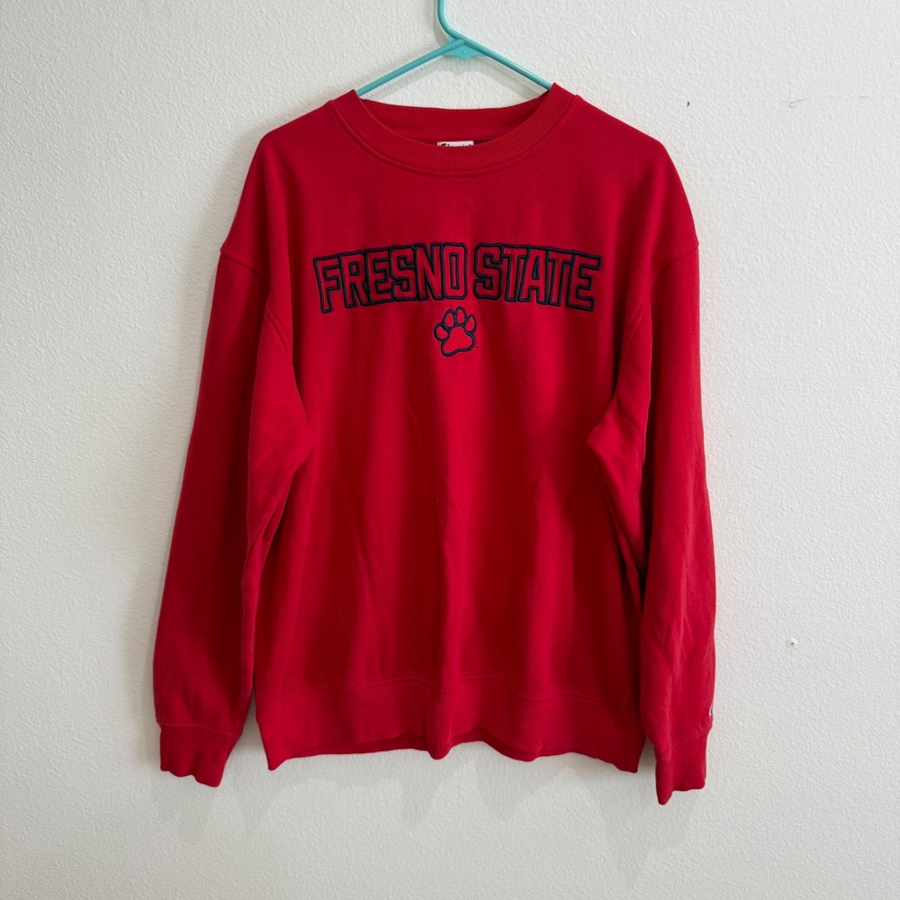 Champion Fresno State Bulldogs Mens Large Red Embroidered Crew Neck Sweatshirt